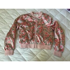 H&M Girls Pink Floral Bomber Jacket, s 8/10